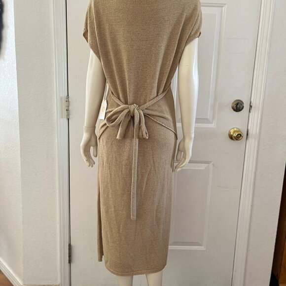 Chrysanthemum Woman's Beige Wrap Belted Knit Midi Dress Sz Med - Picture 5 of 8